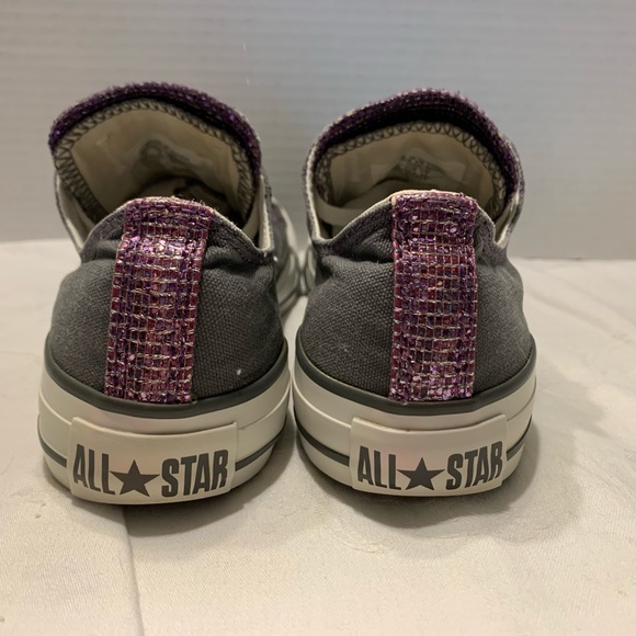 CONVERSE ALL⭐️STAR GRAY & METALLIC PURPLE SNEAKERS VGUC - Picture 6 of 10